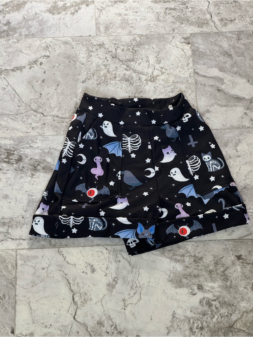 Black milk ghost kitties cuffed shorts